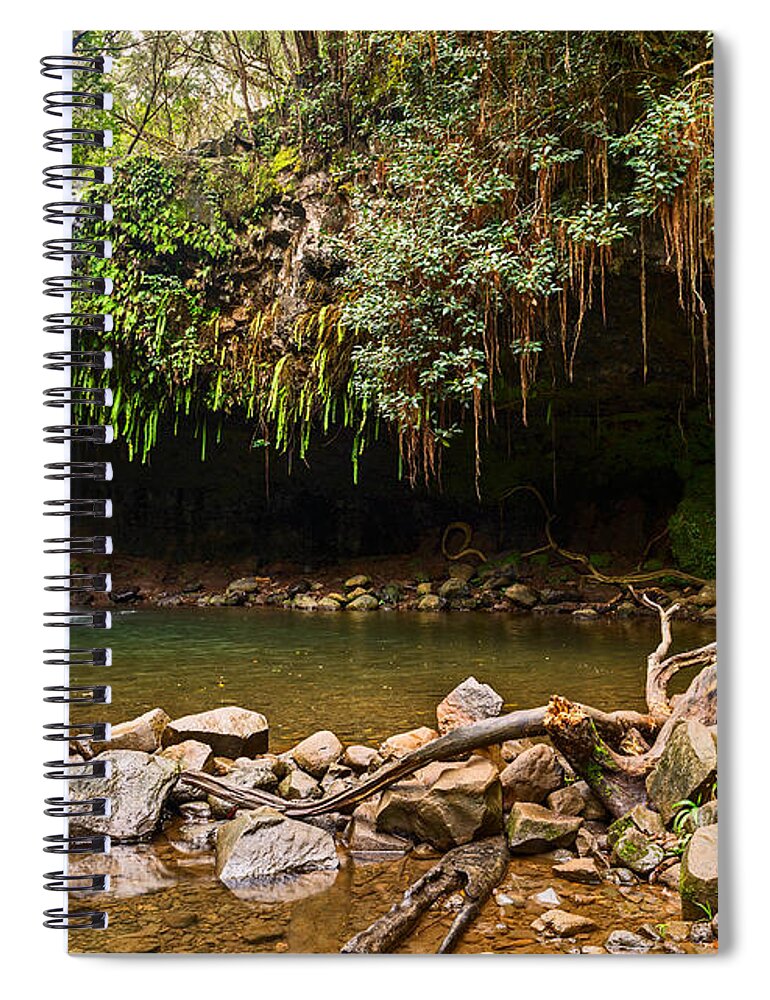 Twin Falls Spiral Notebook featuring the photograph Twin Falls - the beautiful and magical falls along the Road to Hana in Maui by Jamie Pham