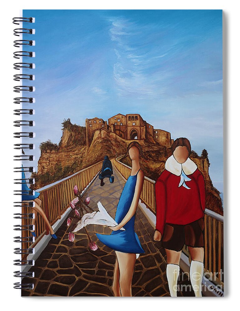 Two Young Girls Spiral Notebook featuring the painting Twins On Bridge by William Cain