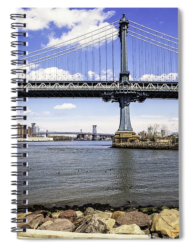 Williamsburg Spiral Notebook featuring the photograph Two Bridges View - Manhattan by Madeline Ellis