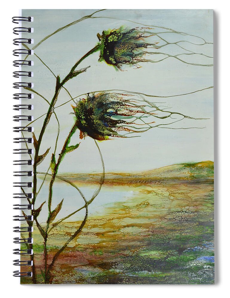 Encaustic Spiral Notebook featuring the painting Two Flowers by the Bay by Jennifer Creech