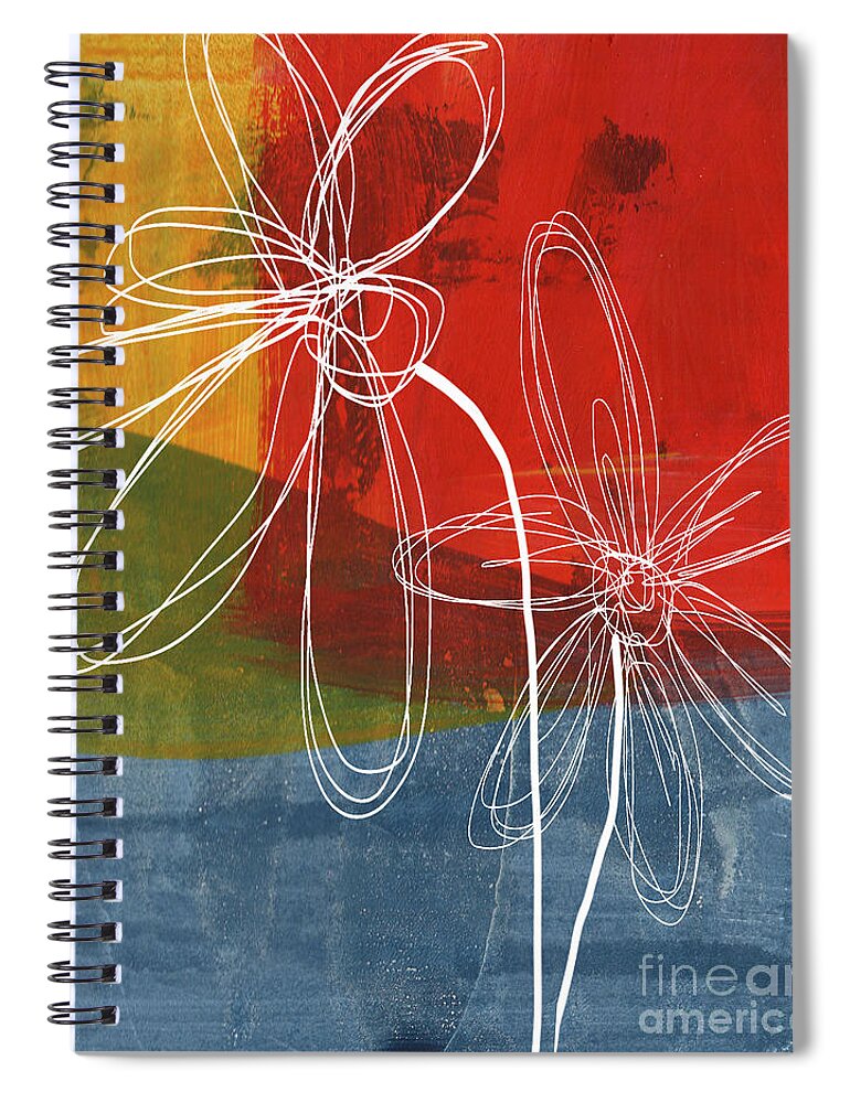 Abstract Spiral Notebook featuring the painting Two Flowers by Linda Woods