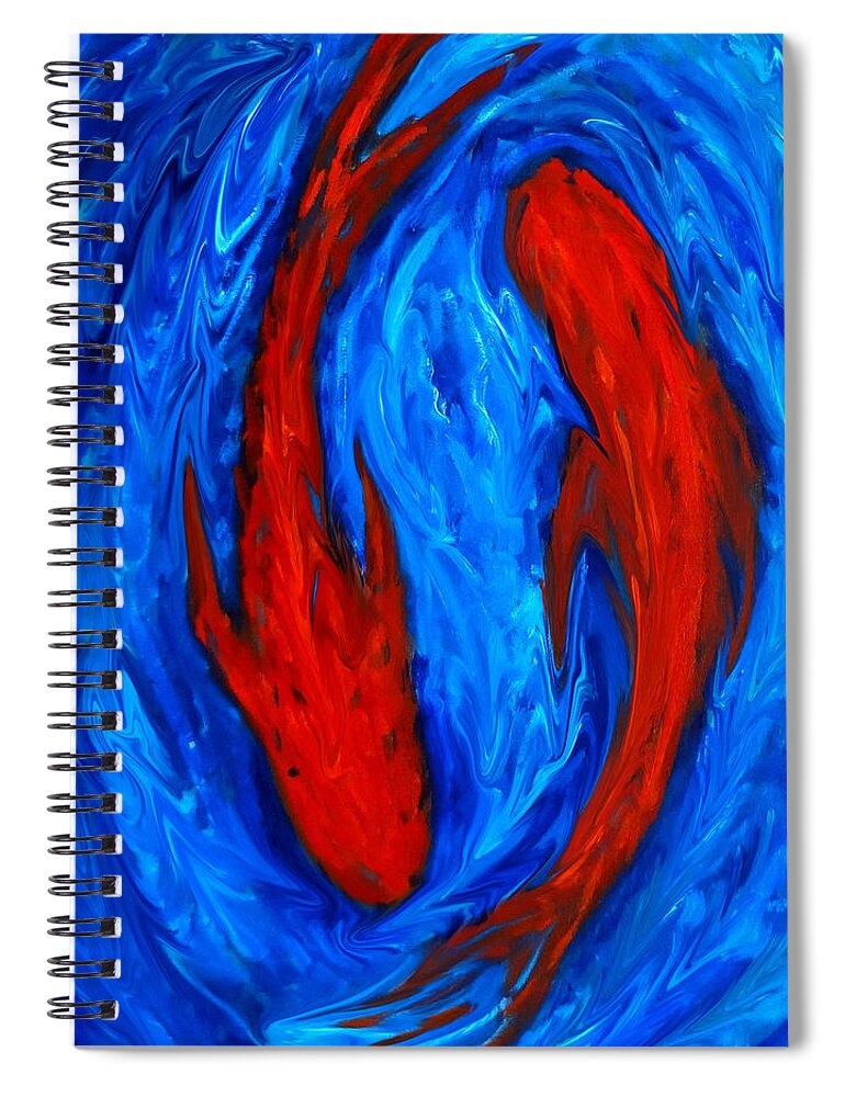 Koi Spiral Notebook featuring the painting Two Red Koi Fish by Katy Hawk