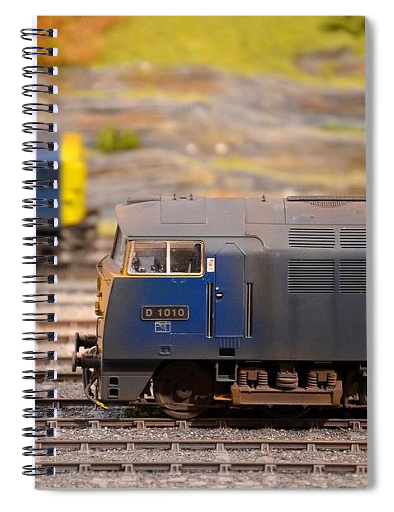 British Spiral Notebook featuring the photograph Two yellow blue British Rail model railway train engines by Imran Ahmed