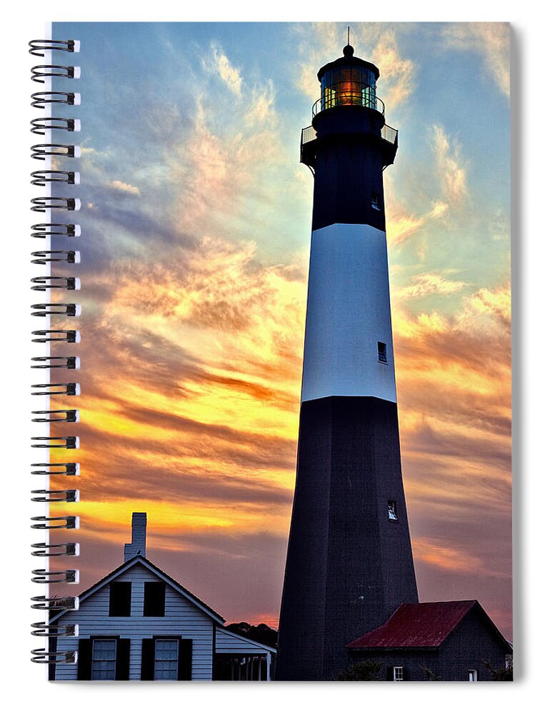 Tybee Island Lighthouse Spiral Notebook featuring the photograph Tybee Island Light at Sunset by Diana Powell