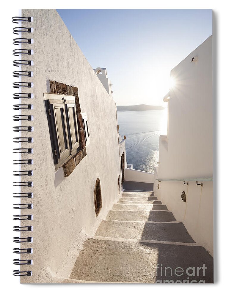 Architecture Spiral Notebook featuring the photograph Typical steps downhill in small greek village Santorini Greece by Matteo Colombo