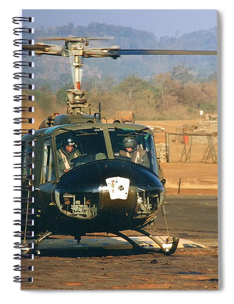  Uh-1 Spiral Notebook featuring the photograph UH-1 Huey Iroquois Helicopter LZ Oasis Vietnam 1968 by Monterey County Historical Society