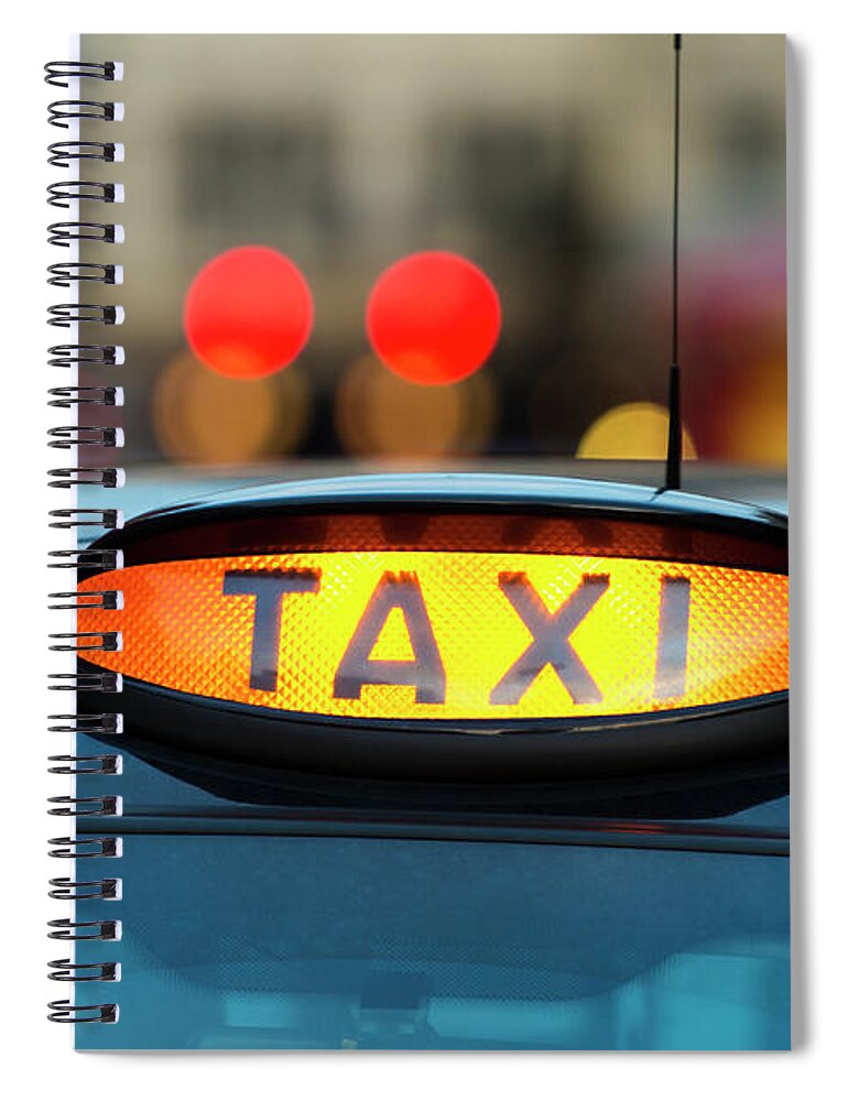 England Spiral Notebook featuring the photograph Uk, England, London, Sign On Taxi Cab by Tetra Images