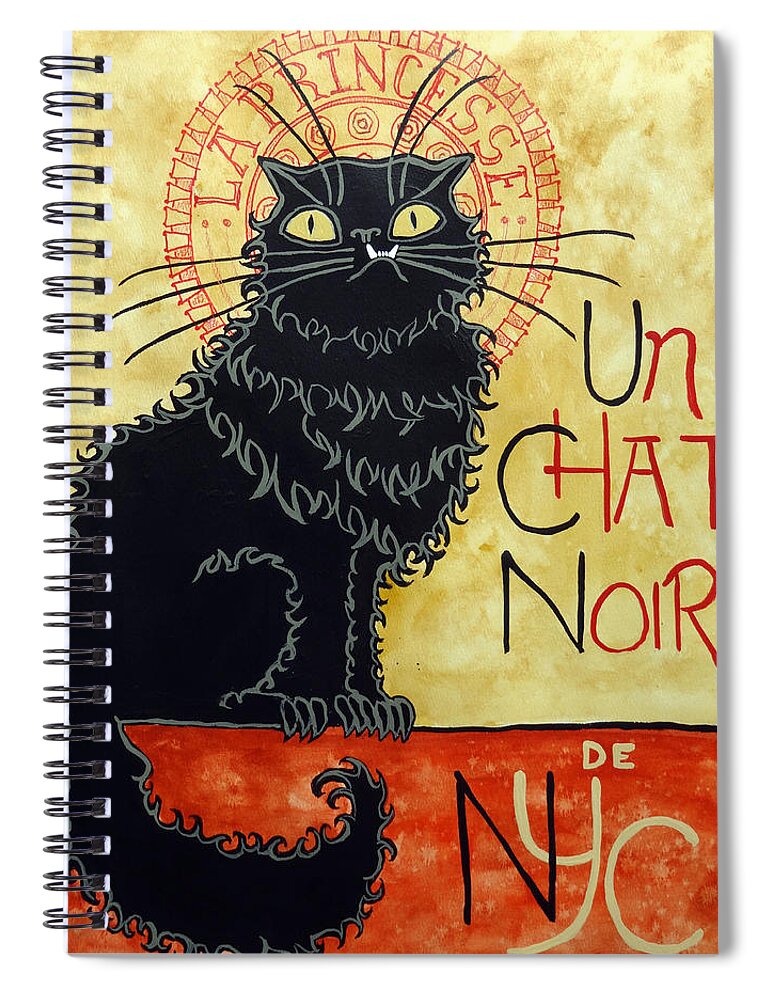 Black Cat Spiral Notebook featuring the painting Un Chat Noir de N Y C by Ande Hall