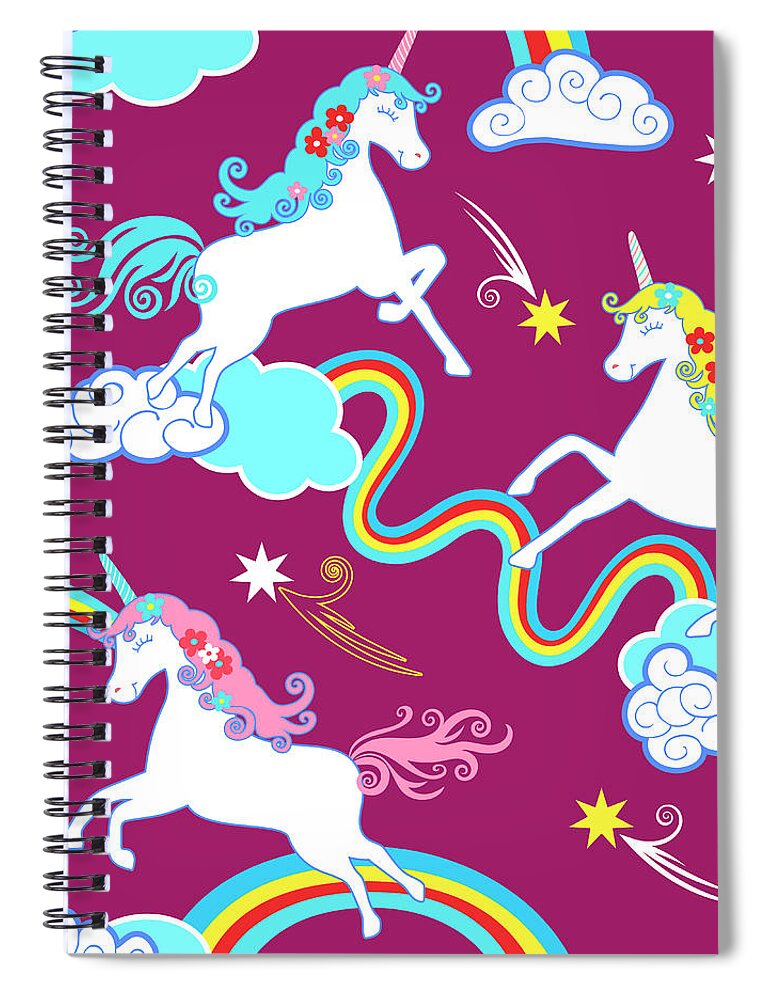 Horse Spiral Notebook featuring the digital art Unicorn Fantasy Pattern, Childrens by Dudi-art