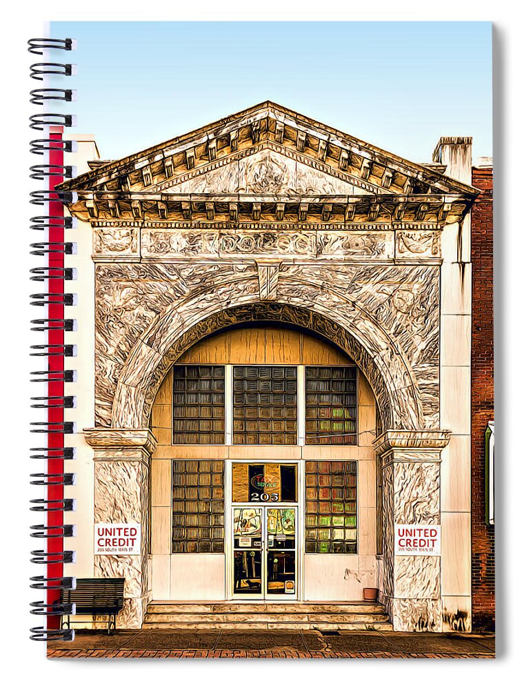 Architecture Spiral Notebook featuring the photograph United Credit by Maria Coulson
