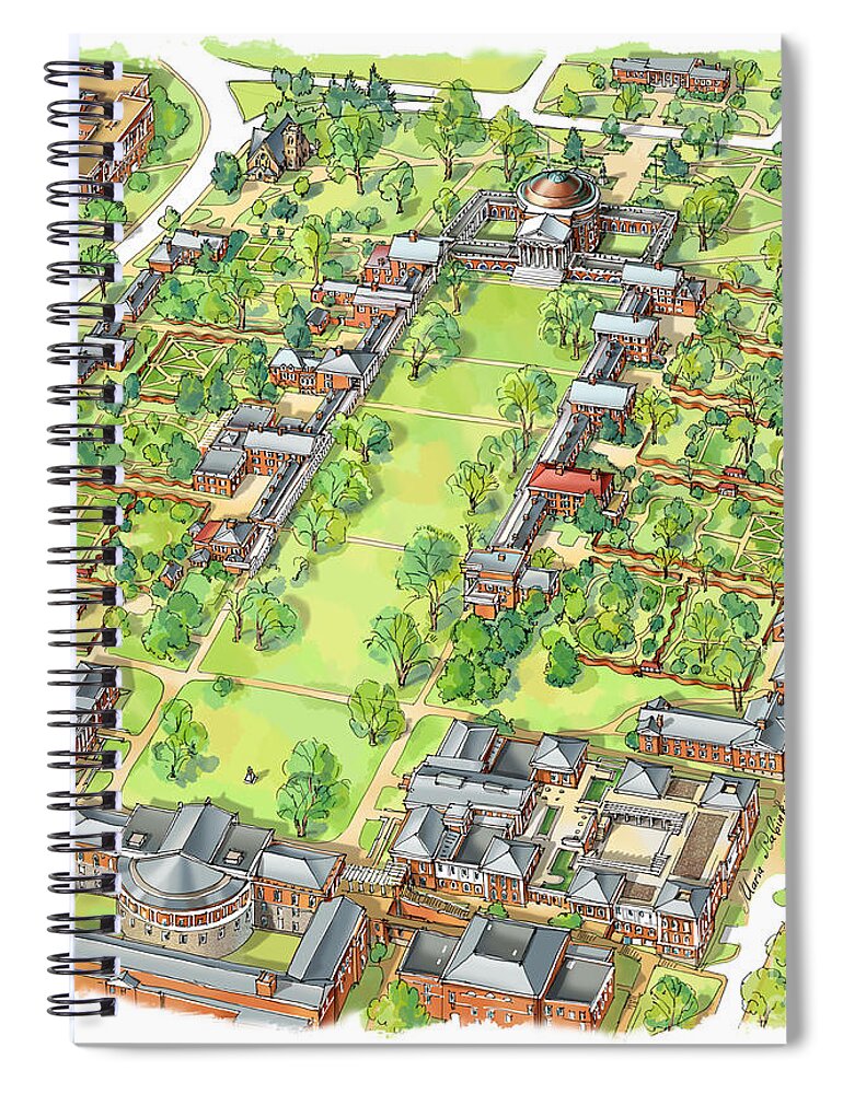 Uva Spiral Notebook featuring the painting University of Virginia Academical Village by Maria Rabinky
