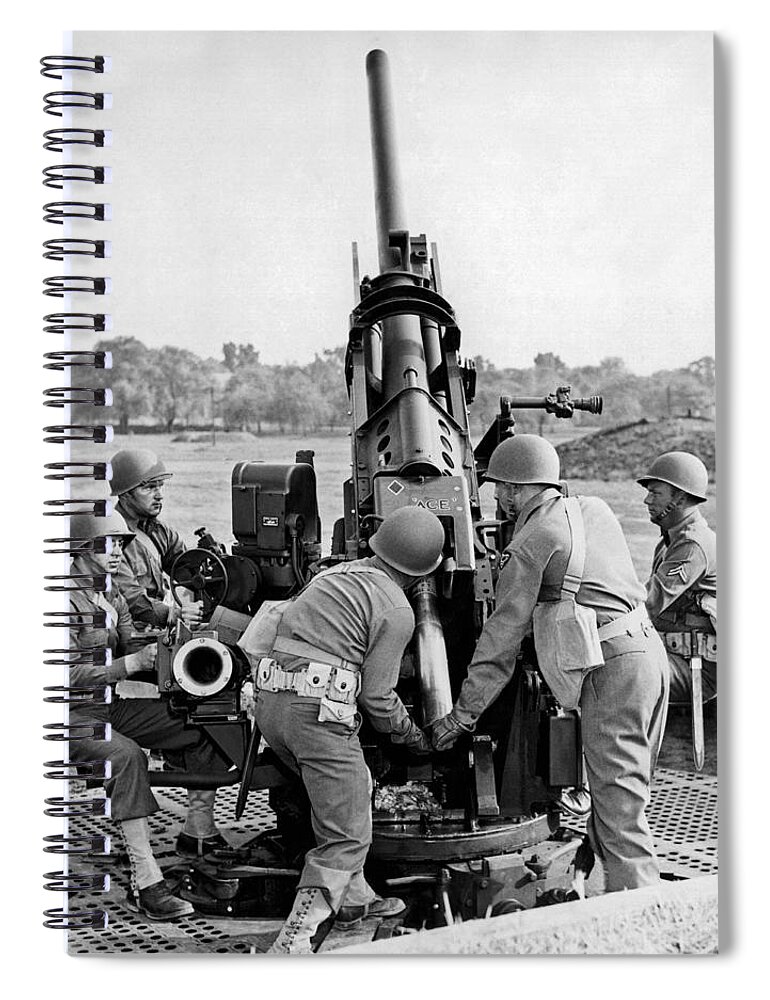 1944 Spiral Notebook featuring the photograph Troops At Artillery Training by Underwood Archives