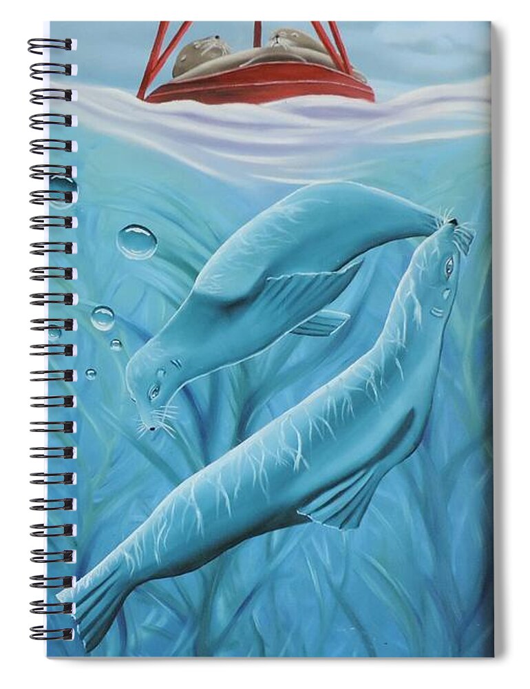 Ocean Spiral Notebook featuring the painting Uphoria by Dianna Lewis