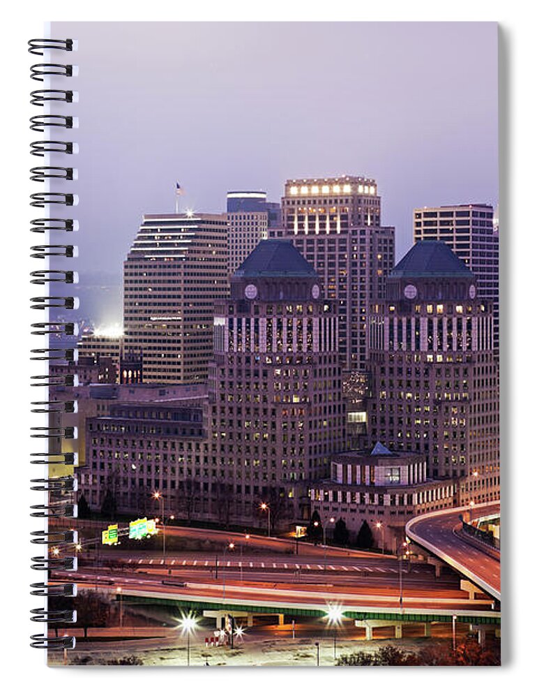 Dawn Spiral Notebook featuring the photograph Usa, Ohio, Cincinnati Skyline At Dawn by Tetra Images - Henryk Sadura