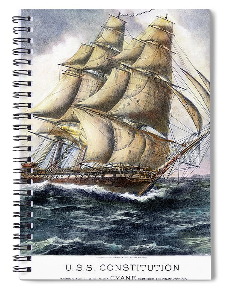 1815 Spiral Notebook featuring the painting Uss Constitution, 1815 by Edward Mueller
