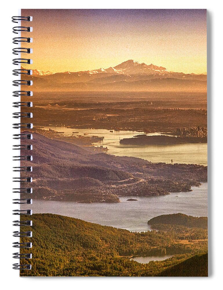 Scenery Spiral Notebook featuring the photograph Vancouver and Mt Baker aerial view by Eti Reid