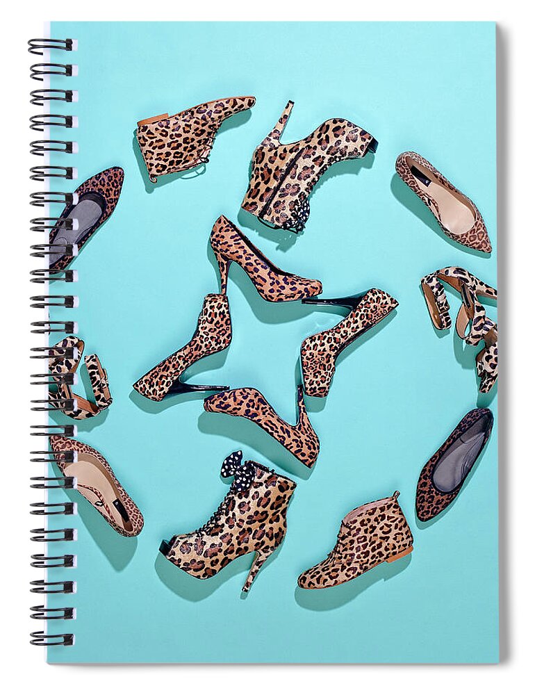 Stiletto Spiral Notebook featuring the photograph Various Leopard Print Shoes Arranged In by Fstop Images - Larry Washburn