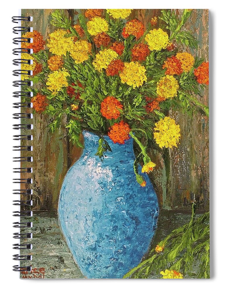 Impressionistic Spiral Notebook featuring the painting Vase of Marigolds by Darice Machel McGuire