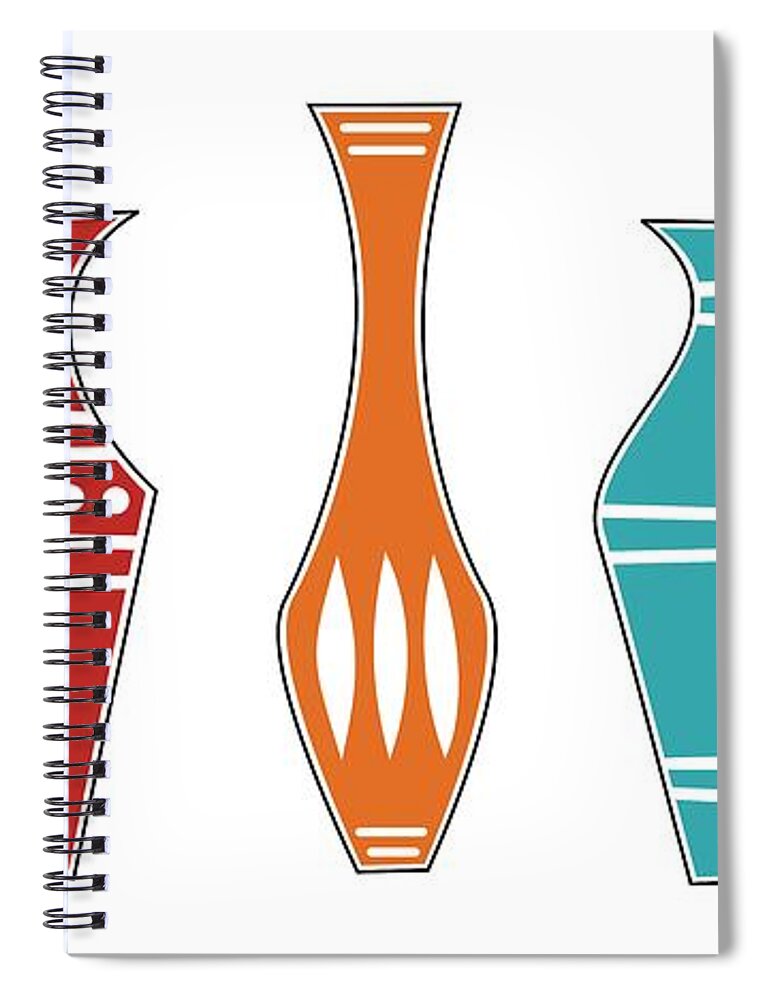 Mid Century Modern Spiral Notebook featuring the digital art Vases by Donna Mibus