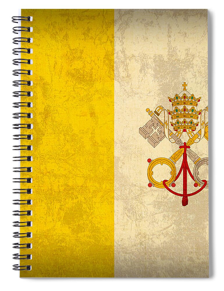 Vatican Spiral Notebook featuring the mixed media Vatican City Flag Vintage Distressed Finish by Design Turnpike