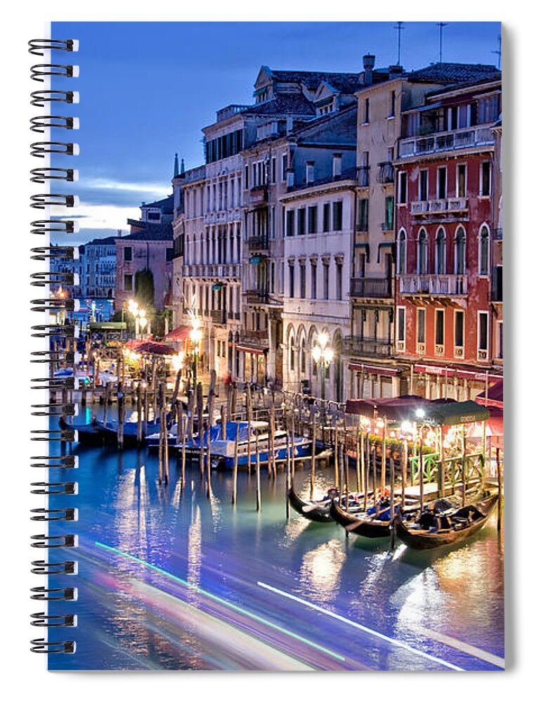 Venice Spiral Notebook featuring the photograph Venice Grand Canal view at night by Delphimages Photo Creations