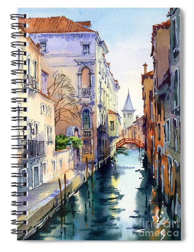 Venetian Canal Spiral Notebook featuring the painting Venetian Canal V by Maria Rabinky