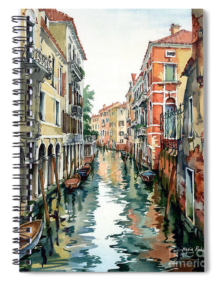 Venetian Canal Spiral Notebook featuring the painting Venetian Canal VII by Maria Rabinky