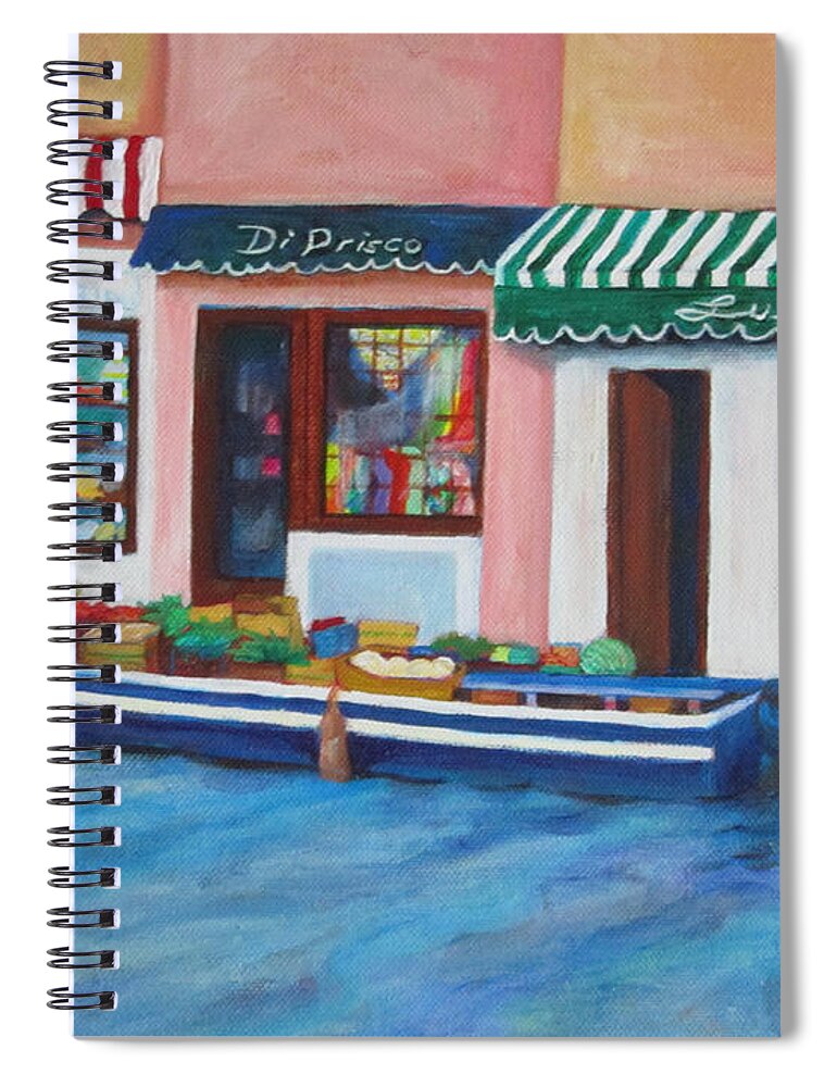 Top Artist Spiral Notebook featuring the painting VENICE ITALY Canal Boat by Sharon Nelson-Bianco