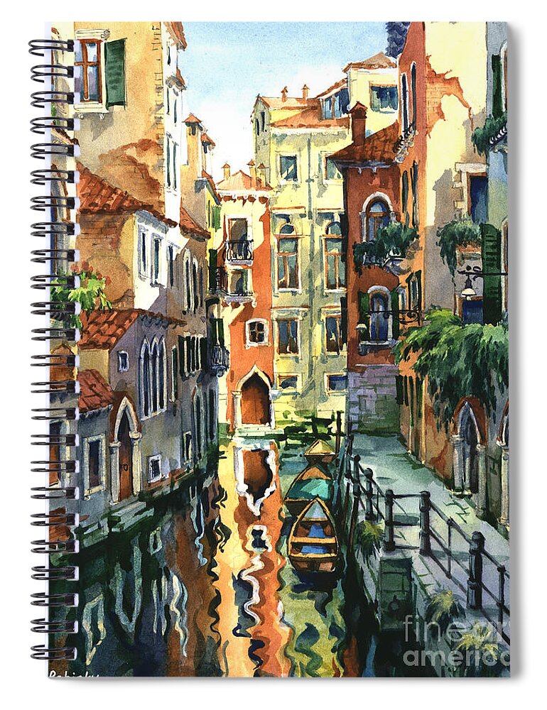 Venice Spiral Notebook featuring the painting Venice Sunny Alley by Maria Rabinky