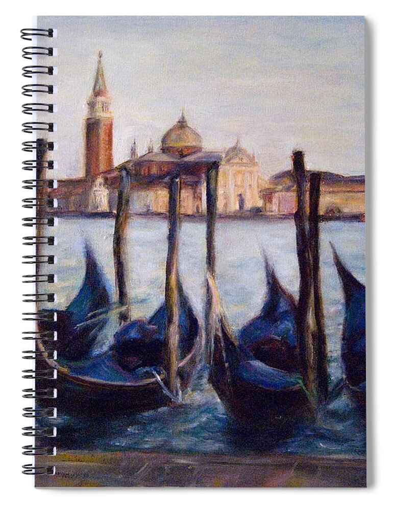 Venice Spiral Notebook featuring the painting Venice Through the Gondolas Italy Painting by Quin Sweetman