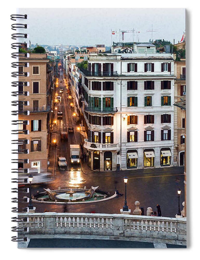Via Condotti Spiral Notebook featuring the digital art Via Condotti Waking Up - Impressions Of Rome by Georgia Mizuleva