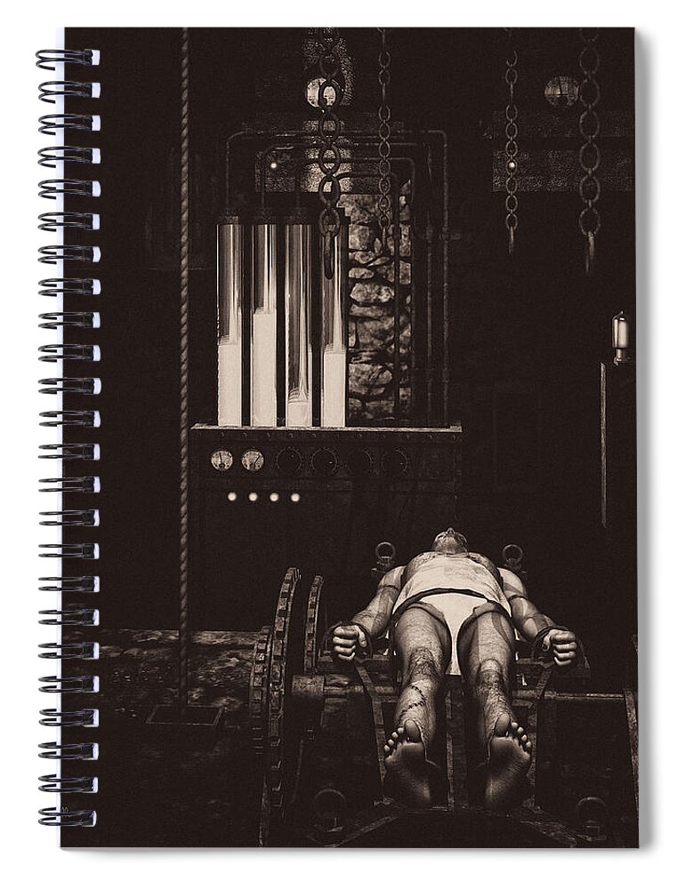Frankenstein Spiral Notebook featuring the digital art Victor Frankenstein's Lab by Bob Orsillo
