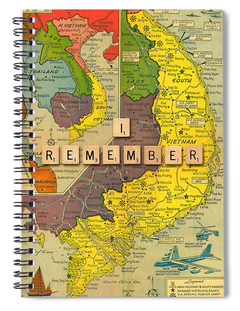Vietnam War Map Spiral Notebook featuring the painting Vietnam War Map by Gary Grayson