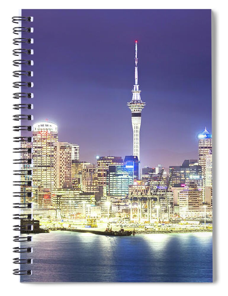 Downtown District Spiral Notebook featuring the photograph View Of Auckland City And Cbd At Dusk by Matteo Colombo