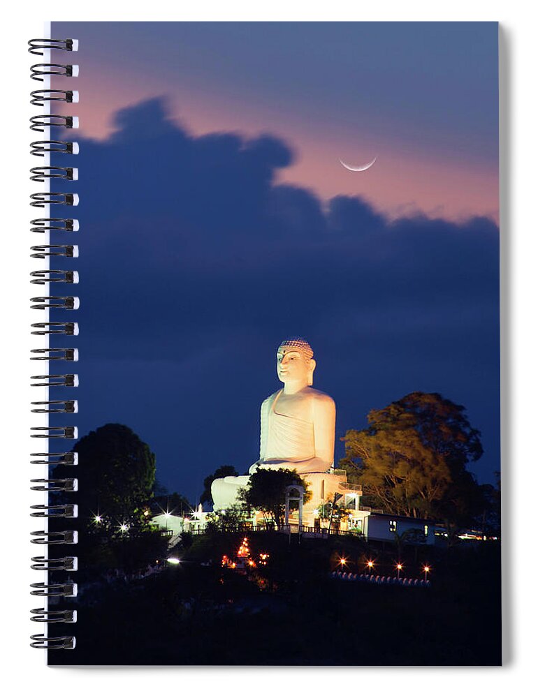 Tranquility Spiral Notebook featuring the photograph View Of Buddhist Statue At Twilight by Grant Faint