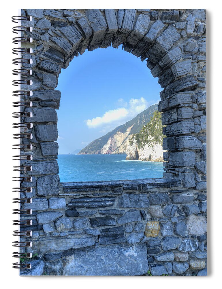 Europe Spiral Notebook featuring the photograph View of Cinque Terre from Portovenere by Matt Swinden