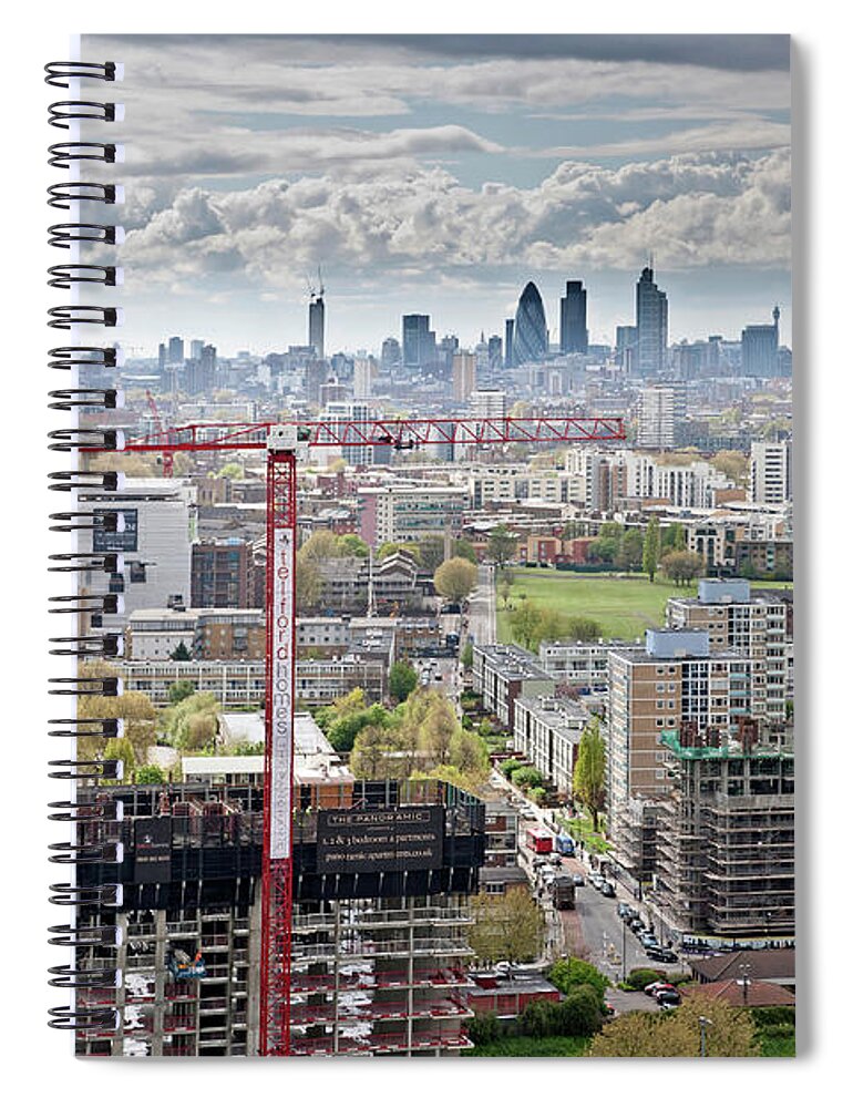 Construction Site Spiral Notebook featuring the photograph View Of East London by James Burns
