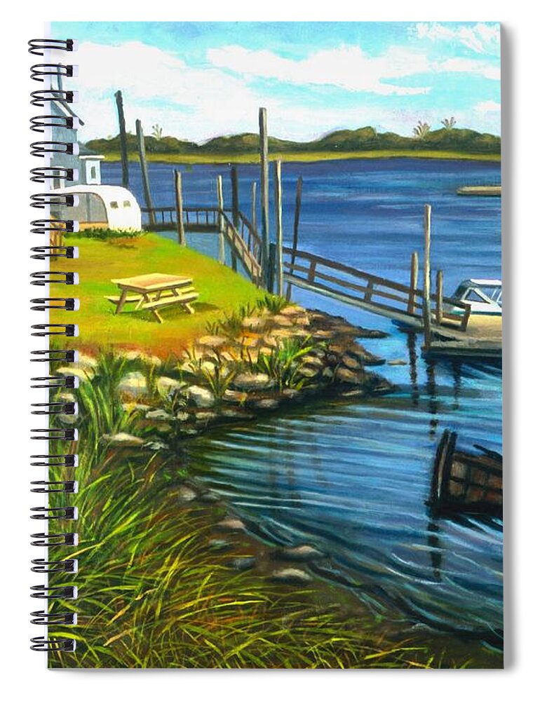 Boat Spiral Notebook featuring the painting View of Hamilton Beach from the Bridge by Madeline Lovallo