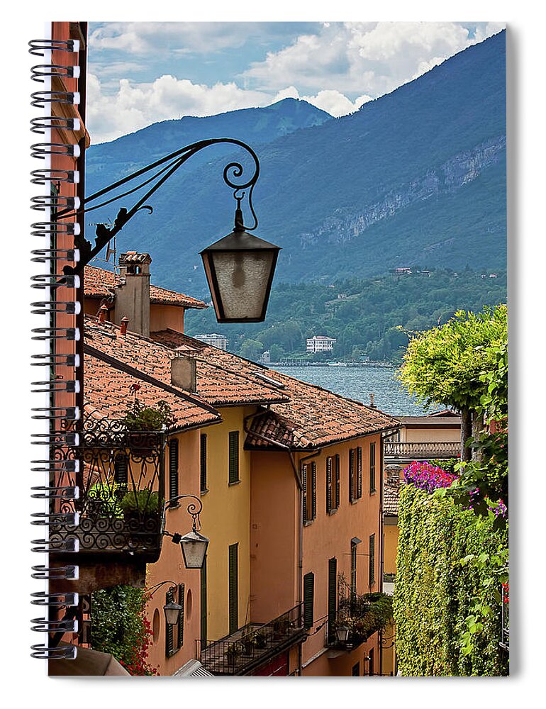 Tranquility Spiral Notebook featuring the photograph View Of Lake Como From Upper Street by Melinda Moore