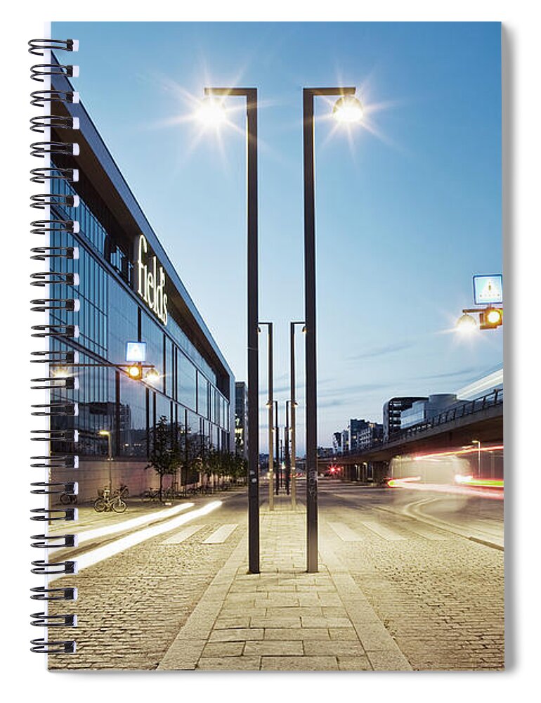Sweden Spiral Notebook featuring the photograph View Of Light Trails On Street On by Kentaroo Tryman