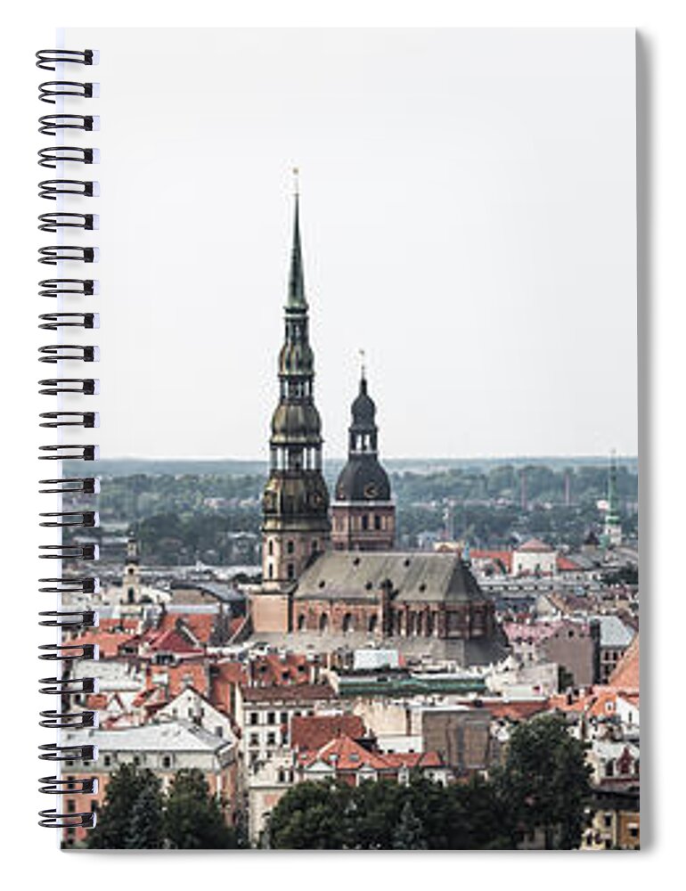 Panoramic Spiral Notebook featuring the photograph View Of The Daugava River And The Town by Maremagnum