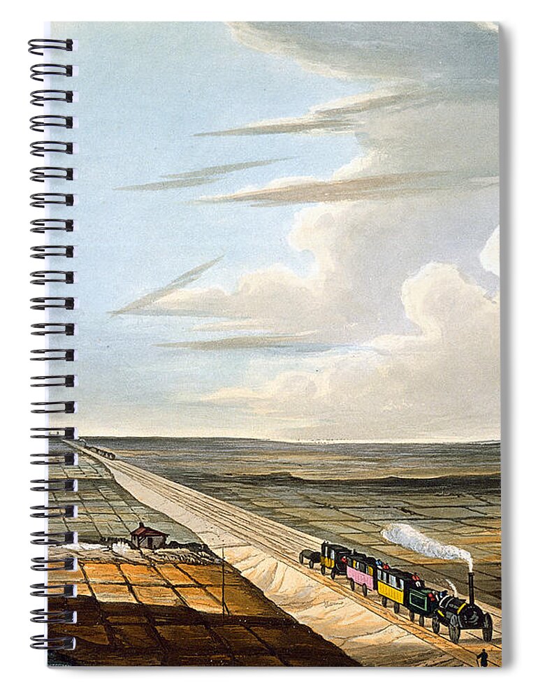 Steam Engine Spiral Notebook featuring the drawing View Of The Railway Across Chat Moss by Thomas Talbot Bury