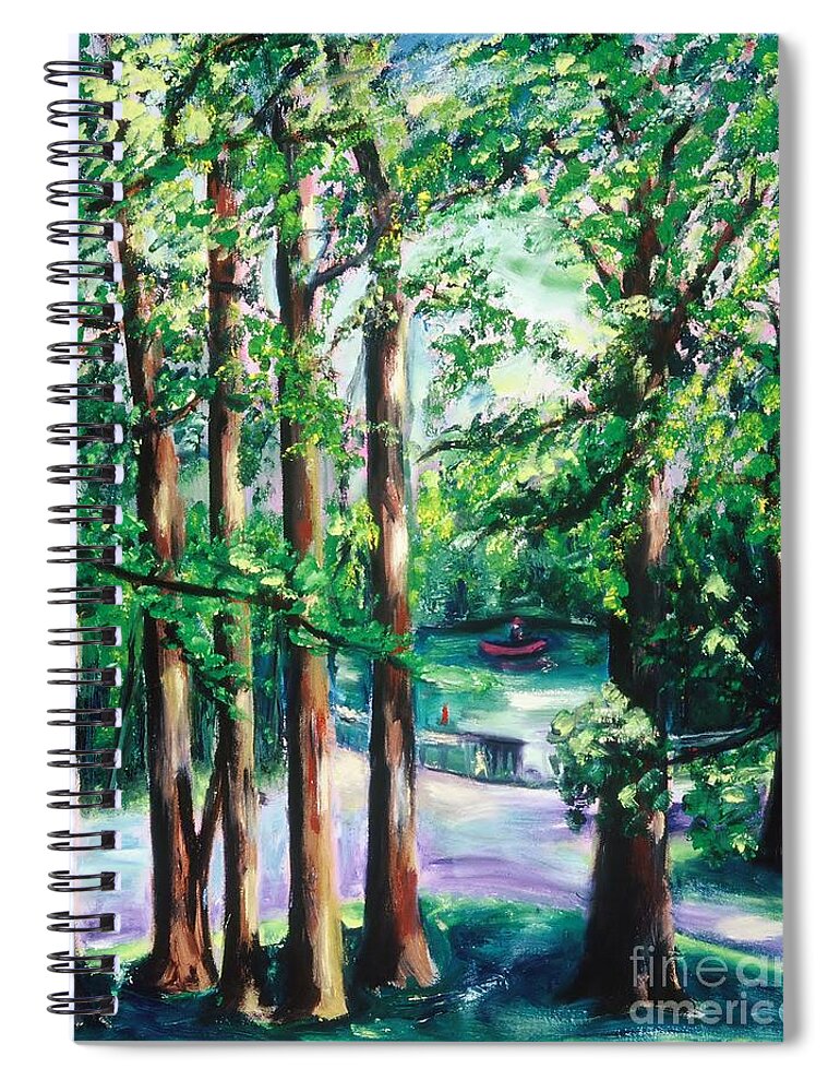 Oil Painting Spiral Notebook featuring the painting View of Woodside Lake by Karen Francis