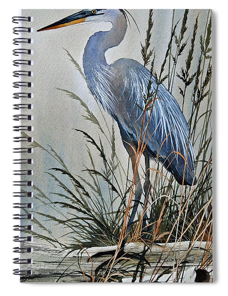 Heron Spiral Notebook featuring the painting Vigil Along the Shore by James Williamson