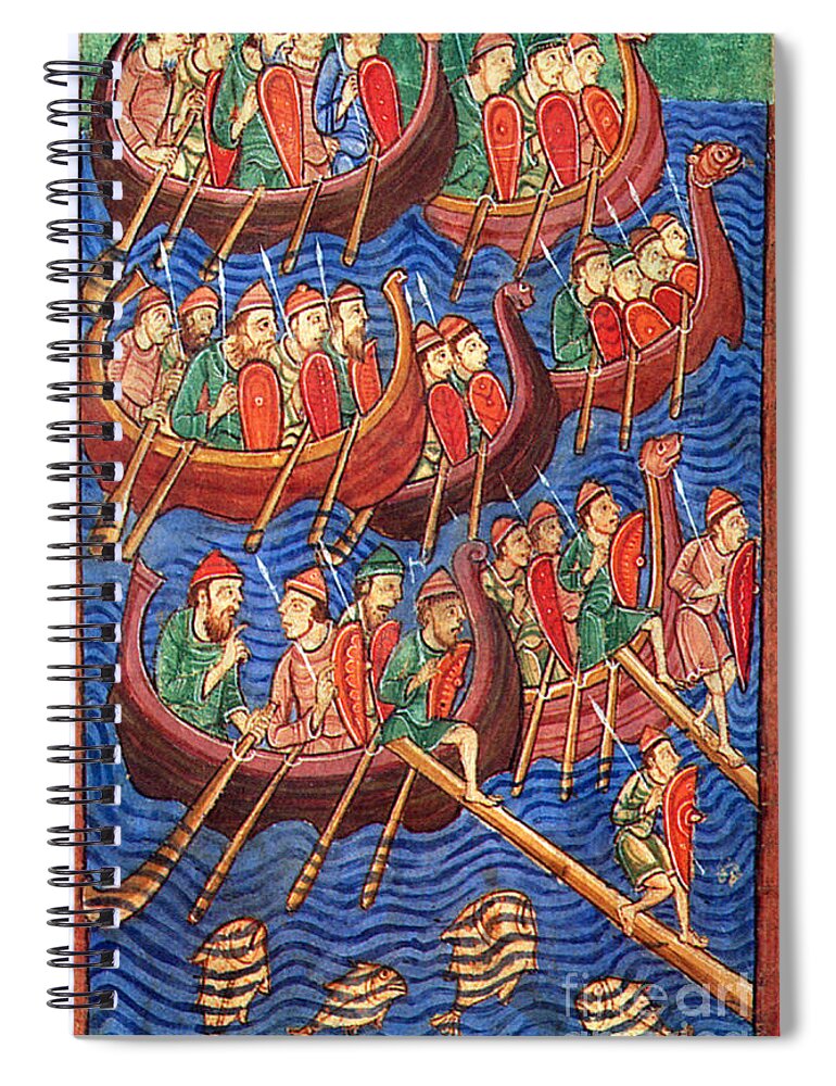 Navigation Spiral Notebook featuring the photograph Vikings Invade England 9th Century by Photo Researchers
