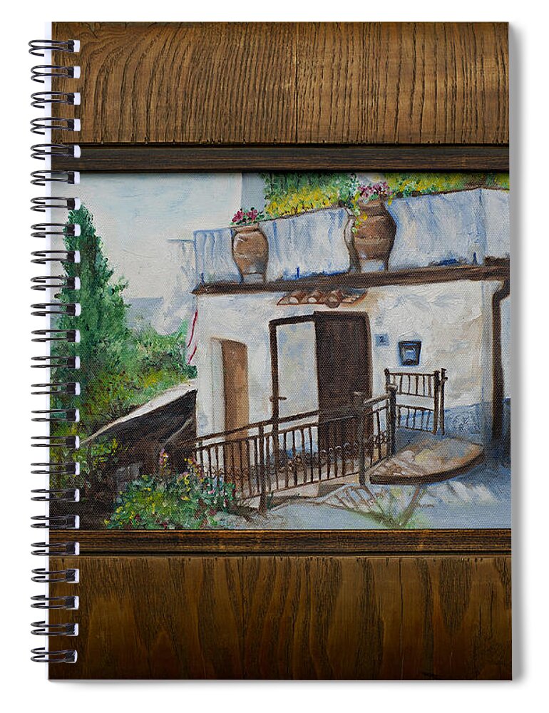 Tuscan Terrain Spiral Notebook featuring the mixed media Villa in Tuscany by Kathy Knopp