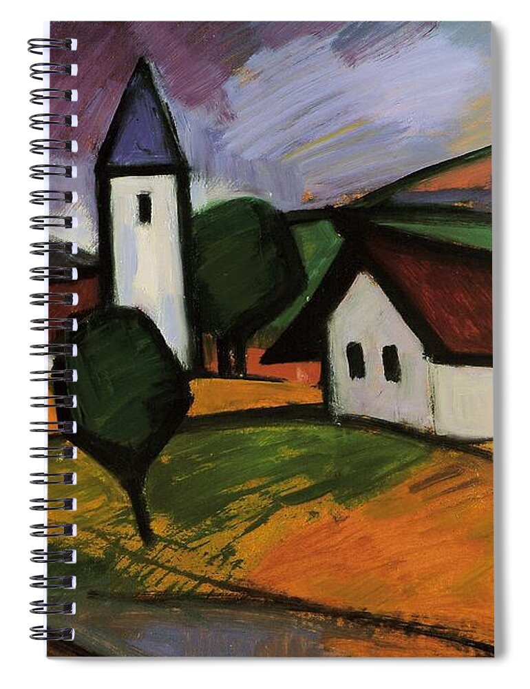 Rural Spiral Notebook featuring the painting Village by Emil Parrag