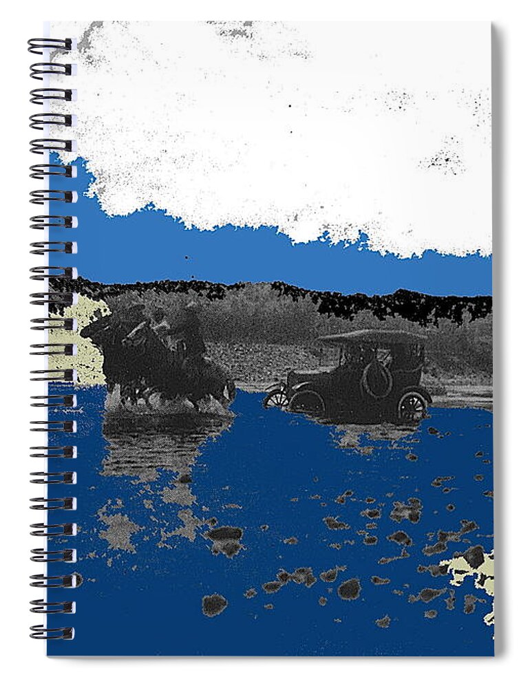 Villa's Car Pulled By Horse Riders Durango 1922-2013 Spiral Notebook featuring the photograph Villa's car pulled by horse riders Durango 1922-2013 by David Lee Guss