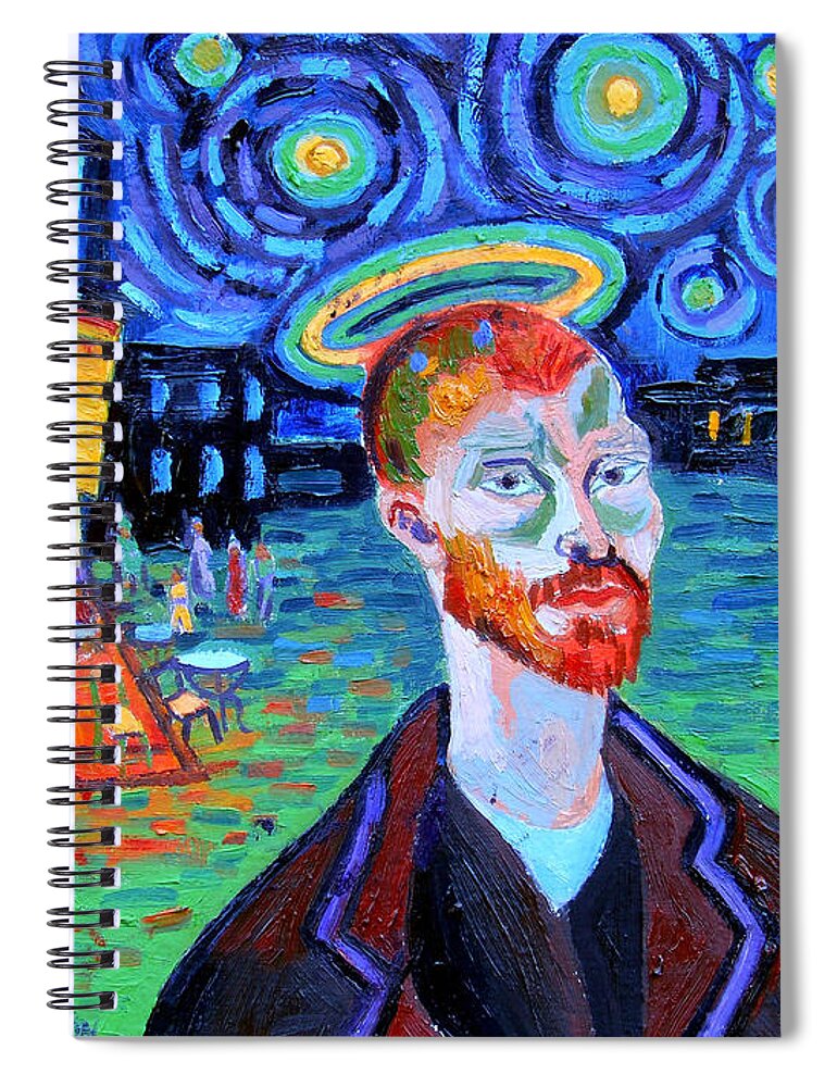 Vincent Van Gogh Spiral Notebook featuring the painting Vincents' Yellow Cafe by Genevieve Esson