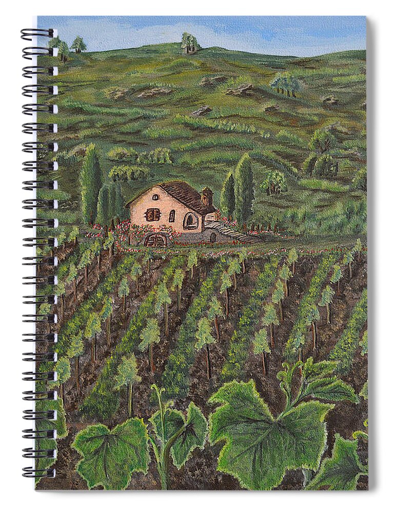 Spire-like Lombardy Cypress Trees Spiral Notebook featuring the painting Vineyard in Neuchatel by Felicia Tica